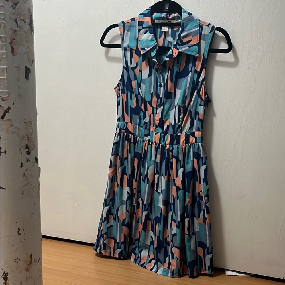 Forever 21 Blue and Black Fit-and-Flare Mini Dress